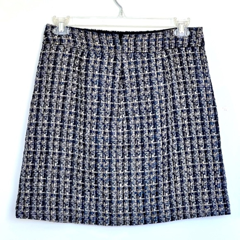 J. CREW Tweed Mini Skirt 12 Boucle Blue Black Preppy Classic Quiet Luxury NWT - Picture 15 of 16